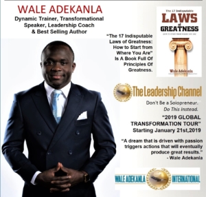 Wale Adekanla, Dynamic Trainer, Transformational Speaker, Leadership Coach. Talks About His “2019 GLOBAL TRANSFORMATION TOUR” Starting January 21st,2019 In Business Innovators Magazine.