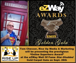 Tom Chesser Will Be Presenting The “Online Superhero Of The Year Award” At The Star-studded eZWay Wall Of Fame Gold Carpet Gala On Sept. 26th, 2020